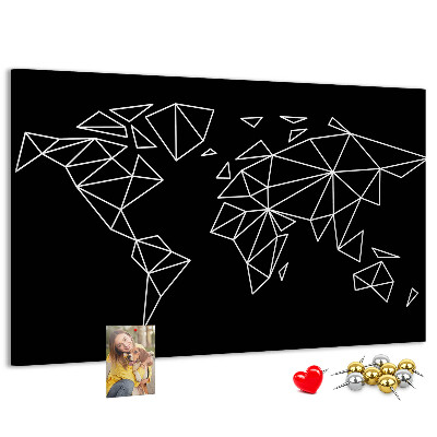 Bacheca in sughero con stampa la geometria del mondo in contorni bianchi