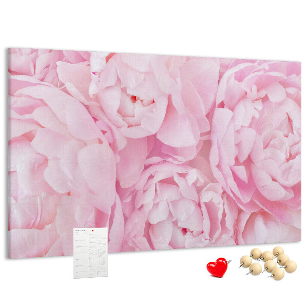 Lavagna di sughero con stampa di peonie rosa in una delicata tonalità