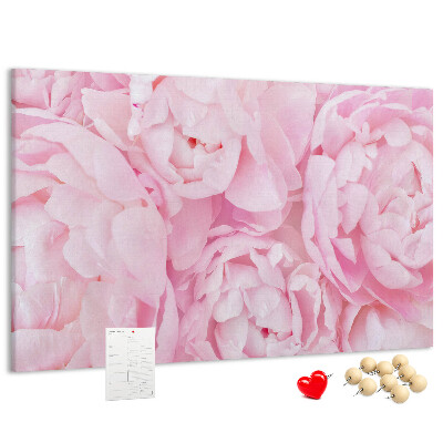 Lavagna di sughero con stampa di peonie rosa in una delicata tonalità