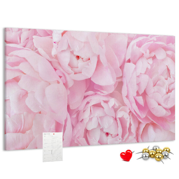 Lavagna di sughero con stampa di peonie rosa in una delicata tonalità
