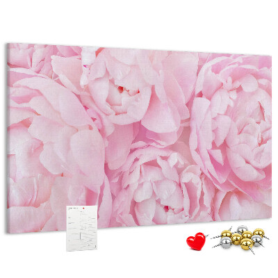 Lavagna di sughero con stampa di peonie rosa in una delicata tonalità