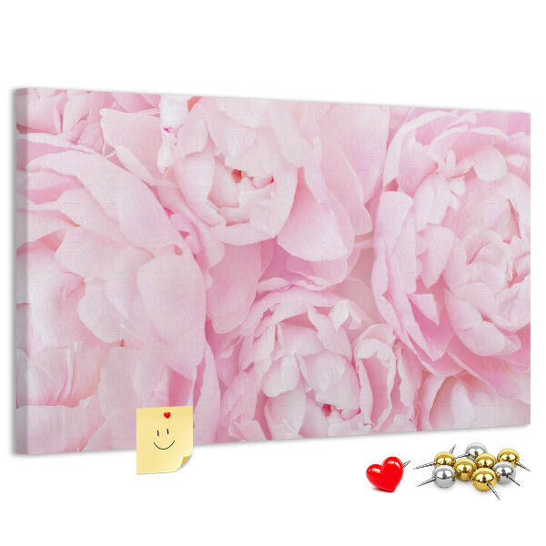 Lavagna di sughero con stampa di peonie rosa in una delicata tonalità