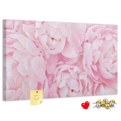 Lavagna di sughero con stampa di peonie rosa in una delicata tonalità