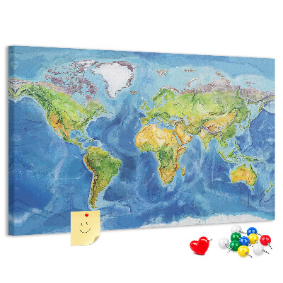 Lavagna di sughero mappa del mondo in colori pastello