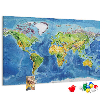 Lavagna di sughero mappa del mondo in colori pastello