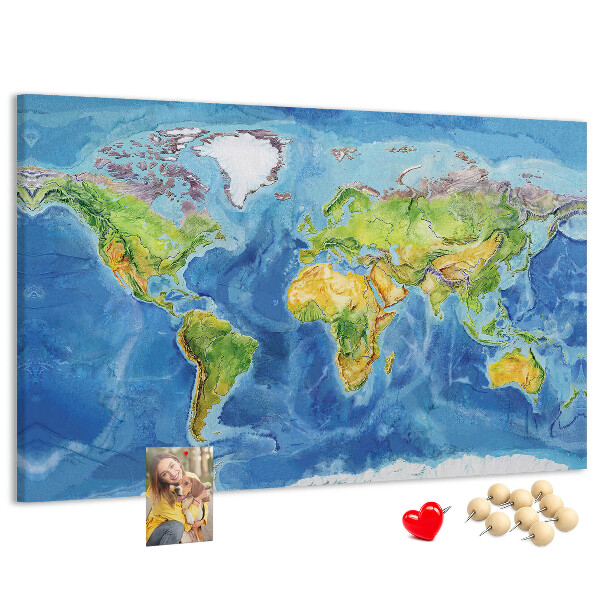 Lavagna di sughero mappa del mondo in colori pastello
