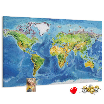 Lavagna di sughero mappa del mondo in colori pastello