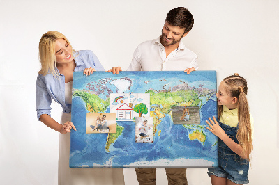 Lavagna di sughero mappa del mondo in colori pastello