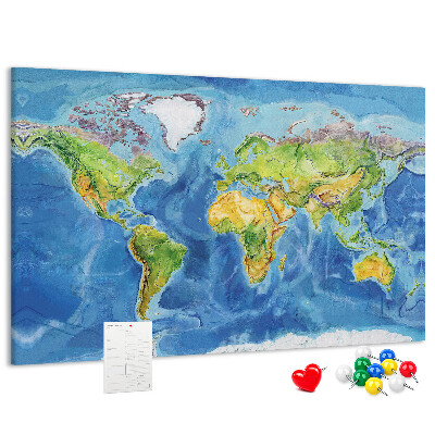 Lavagna di sughero mappa del mondo in colori pastello