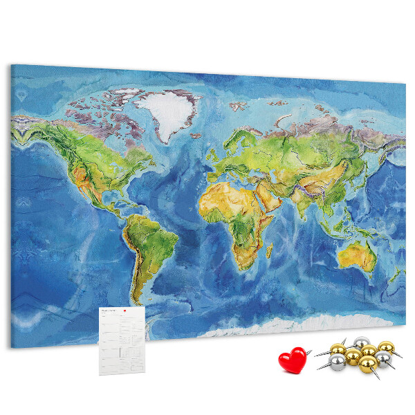 Lavagna di sughero mappa del mondo in colori pastello