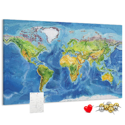 Lavagna di sughero mappa del mondo in colori pastello