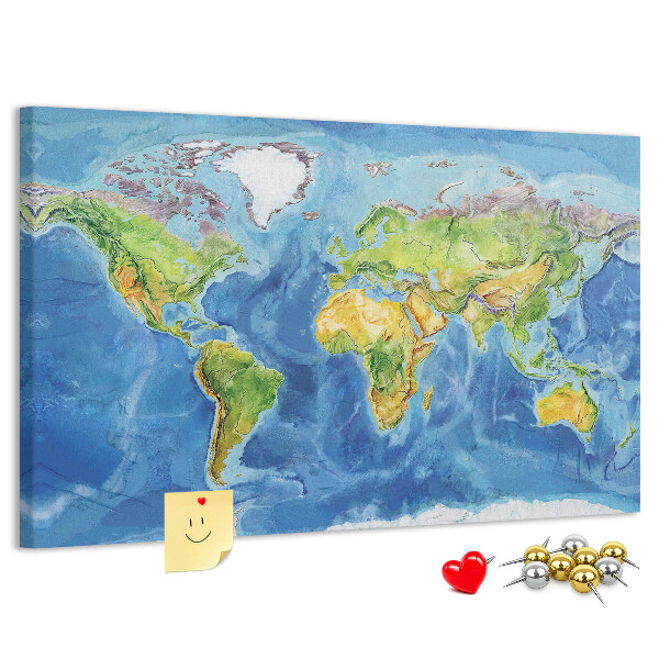 Lavagna di sughero mappa del mondo in colori pastello