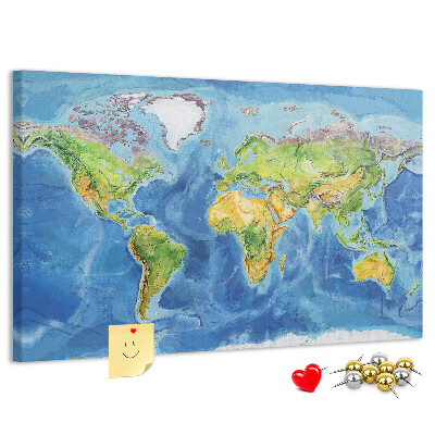 Lavagna di sughero mappa del mondo in colori pastello