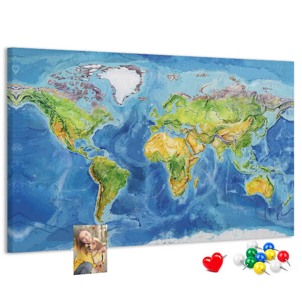 Lavagna di sughero mappa del mondo in colori pastello