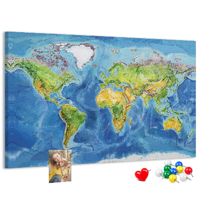 Lavagna di sughero mappa del mondo in colori pastello