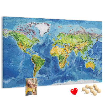 Lavagna di sughero mappa del mondo in colori pastello