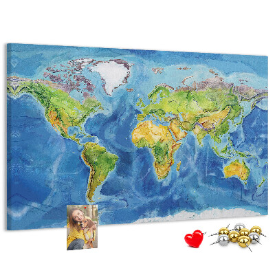 Lavagna di sughero mappa del mondo in colori pastello