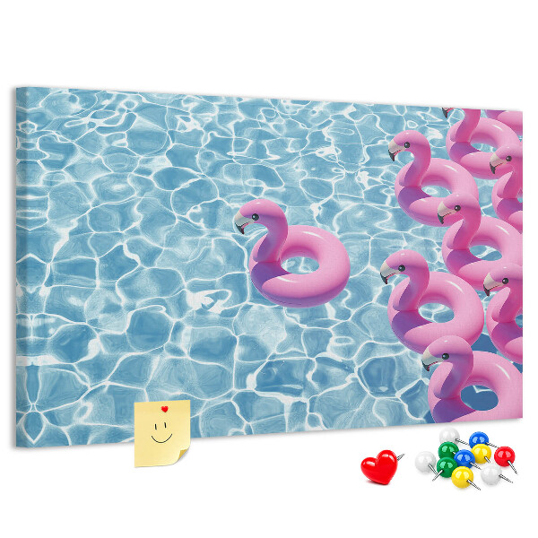 Lavagna di sughero con stampa fenicotteri rosa e acqua blu