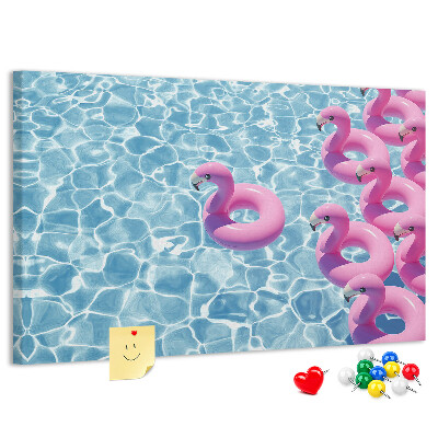 Lavagna di sughero con stampa fenicotteri rosa e acqua blu
