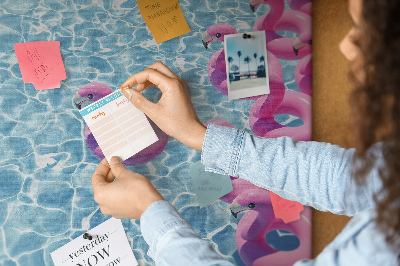 Lavagna di sughero con stampa fenicotteri rosa e acqua blu