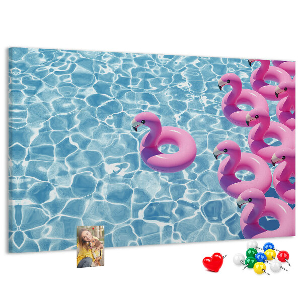 Lavagna di sughero con stampa fenicotteri rosa e acqua blu