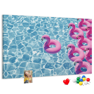 Lavagna di sughero con stampa fenicotteri rosa e acqua blu