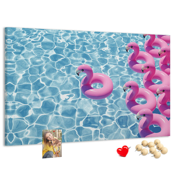 Lavagna di sughero con stampa fenicotteri rosa e acqua blu