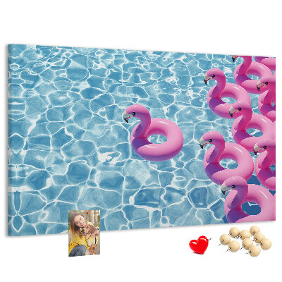 Lavagna di sughero con stampa fenicotteri rosa e acqua blu