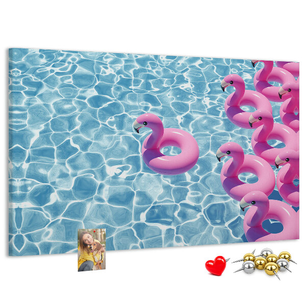 Lavagna di sughero con stampa fenicotteri rosa e acqua blu