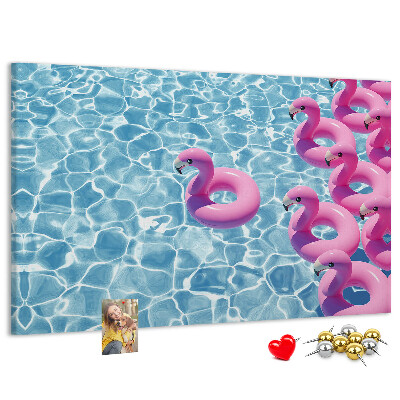 Lavagna di sughero con stampa fenicotteri rosa e acqua blu