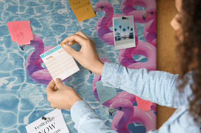 Lavagna di sughero con stampa fenicotteri rosa e acqua blu