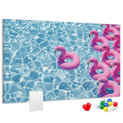 Lavagna di sughero con stampa fenicotteri rosa e acqua blu