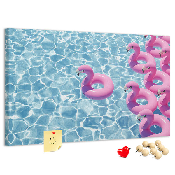 Lavagna di sughero con stampa fenicotteri rosa e acqua blu