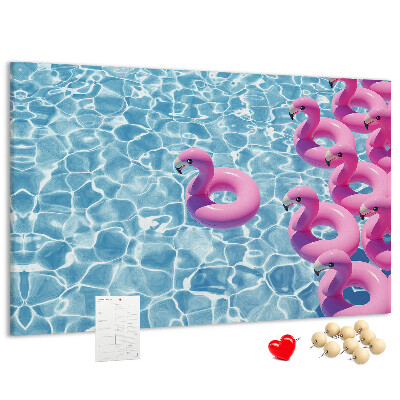 Lavagna di sughero con stampa fenicotteri rosa e acqua blu