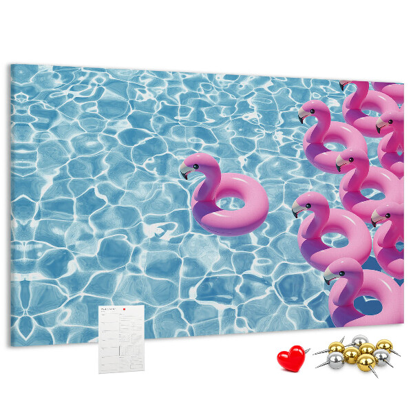 Lavagna di sughero con stampa fenicotteri rosa e acqua blu