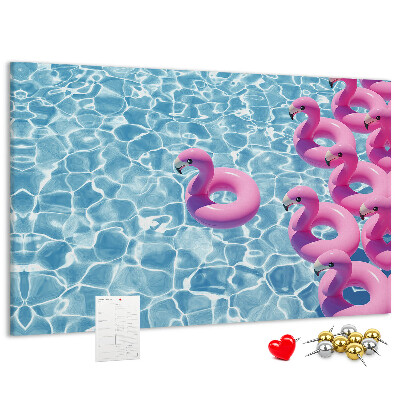 Lavagna di sughero con stampa fenicotteri rosa e acqua blu