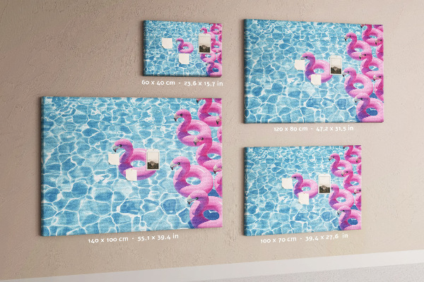 Lavagna di sughero con stampa fenicotteri rosa e acqua blu