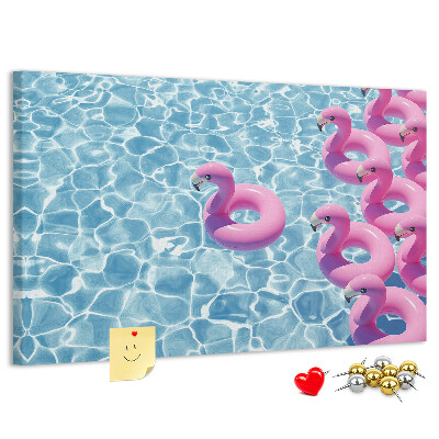Lavagna di sughero con stampa fenicotteri rosa e acqua blu