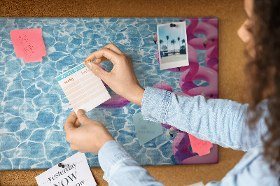 Lavagna di sughero con stampa fenicotteri rosa e acqua blu