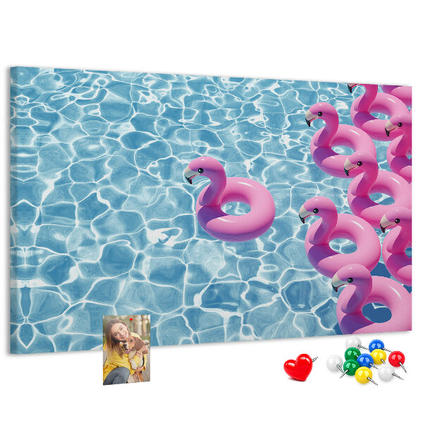 Lavagna di sughero con stampa fenicotteri rosa e acqua blu