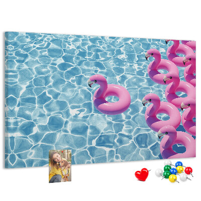 Lavagna di sughero con stampa fenicotteri rosa e acqua blu