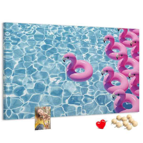 Lavagna di sughero con stampa fenicotteri rosa e acqua blu