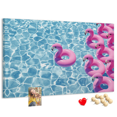 Lavagna di sughero con stampa fenicotteri rosa e acqua blu