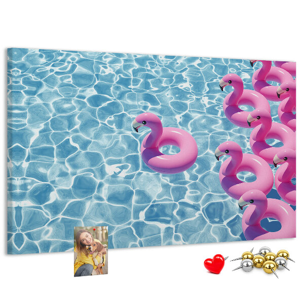 Lavagna di sughero con stampa fenicotteri rosa e acqua blu