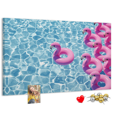 Lavagna di sughero con stampa fenicotteri rosa e acqua blu