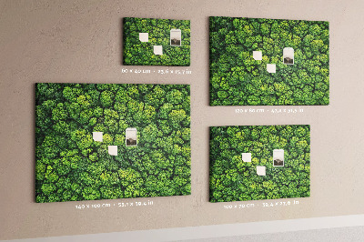 Lavagna di sughero con stampa di foresta verde dalla vegetazione fitta