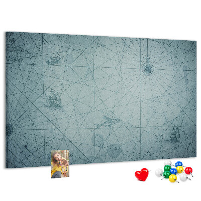 Bacheca in sughero con stampa antica mappa e motivi geometrici