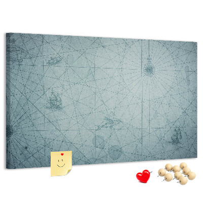 Bacheca in sughero con stampa antica mappa e motivi geometrici