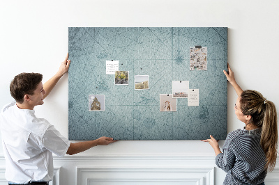 Bacheca in sughero con stampa antica mappa e motivi geometrici