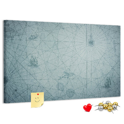 Bacheca in sughero con stampa antica mappa e motivi geometrici